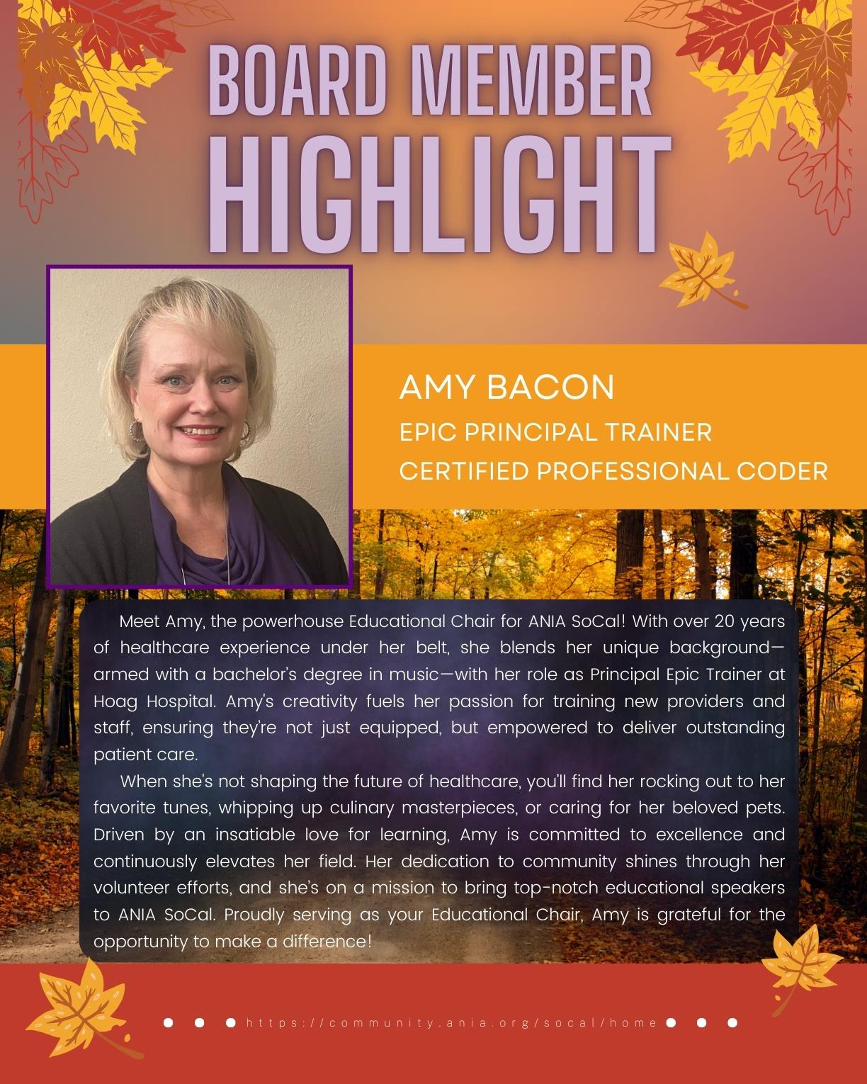 Board Member Highlight: Educational Chair Amy Bacon